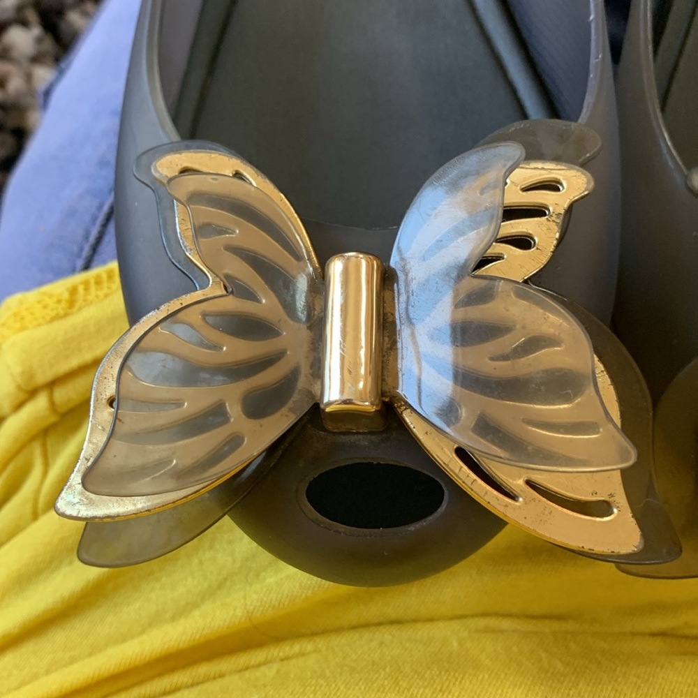 Charcoal Gray Gold Butterfly Melissa Ultragirl Adult Women’s Slip On Shoes - Picture 11 of 12